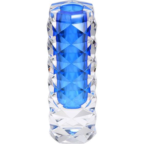 Vase acrylique bleu, cylindre en cristal diamant, décoration de salon, composition florale (1/5)