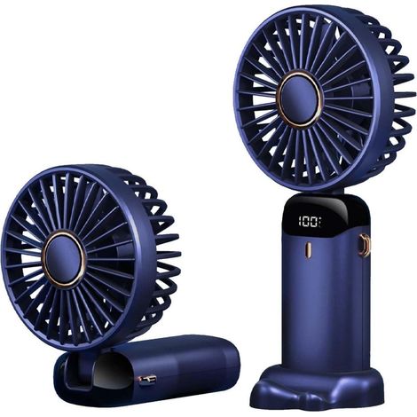 Ventilador de mano Ventilador portátil Ventilador recargable Ventilador inalámbrico de mano Ventilador de mesa Mini ventilador Ventilador de mano Mini ventilador plegable Adecuado, Azul, dormitorio (1/5)