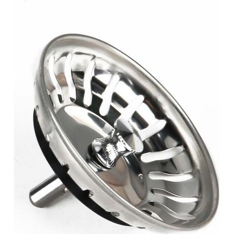 Bouchon d'évier de cuisine – Crépine universelle en acier inoxydable 80 mm – Tige réglable 35-75 mm – Lavable au lave-vaisselle (1/4)