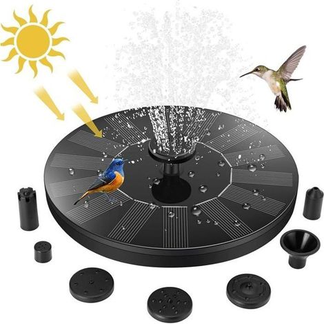 Fontaine solaire de jardin 1,5 W - pompe avec 7 buses et 4 supports - noir (1/5)