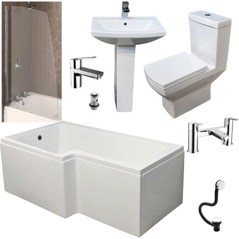 Shower Bath Suite L Shaped Sail Screen Amara Toilet & Basin Inc Taps LEFT HAND (1/5)
