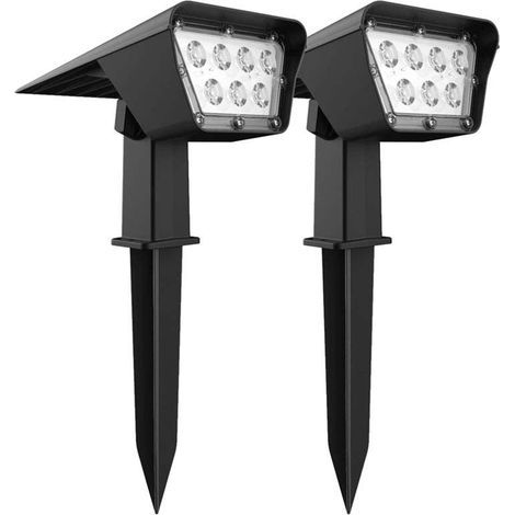 Lot de 2 spots solaires à piquer 250 lumens – Blanc froid – Recharge rapide 4h – Autonomie 10h – Certifiés IP44 – Éclairage extérieur – Lumi Jardin (1/5)