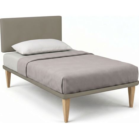 Letto 1 Piazza e Mezza con Rete Rivestita 120x190 cm Similpelle Cappuccino Tessis Testata Flat (1/5)