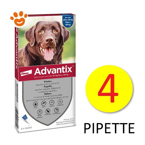 Elanco Dog Advantix Spot-On per Cani da 25-40 kg - Elanco Dog Advantix Spot-On per Cani da 25-40 kg - Confezione Da 4 Pipette