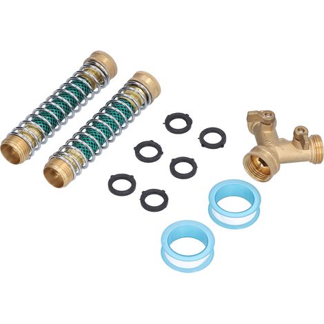 Raccord de tuyau d'arrosage en laiton 2 voies robuste, anti-corrosion, étanche, avec protecteur de flexible et joints toriques (1/5)
