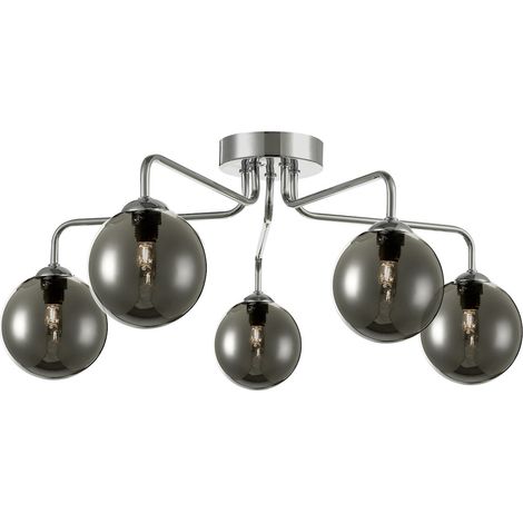 DAR FEYA - Plafonnier Semi Plafonnier Plafonnier Verre Fumé Chrome Poli, 5x G9 (1/5)