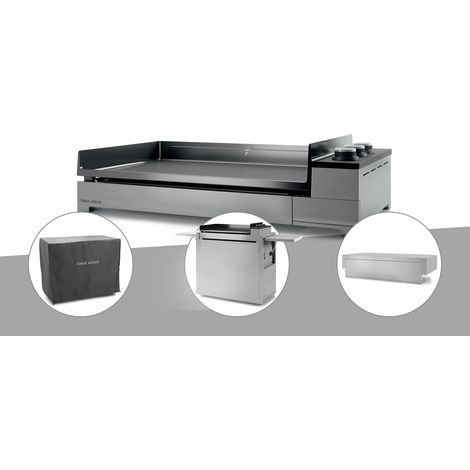 Plancha gaz Premium 75 inox avec couvercle, chariot et housse - Forge Adour