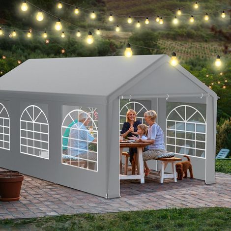 Partyzelt 3x6m Grau Wasserdicht UV-beständig mit Fenstern (1/5)