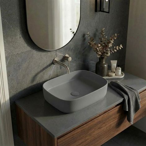 Ceramia PixL 49,5 x 37 x 13,5 cm lavabo sobre encimera Infinitio, sin rebosadero, gris mate (CEPX4937GRM)