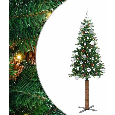 Sapin de Noël  Arbre de Noël mince Vert 150 cm PVC et bois de pin massif (1/5)