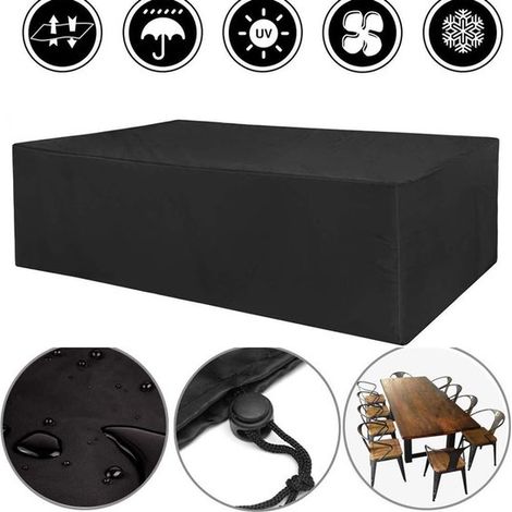 150 x 150 x 75 cm große, rechteckige Terrassentischabdeckung – Schwarz, wasserdicht, mit Aufbewahrungstaschen – für Garten- und Terrassentische (1/5)