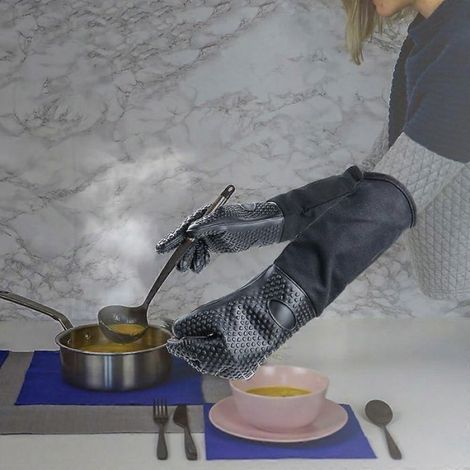 Gants De Cuisine - Silicone Résistant À La Chaleur - Extra Longs 49 X 15 Cm - Pour Barbecue Four Et Cuisson - 2 Paires (1/5)
