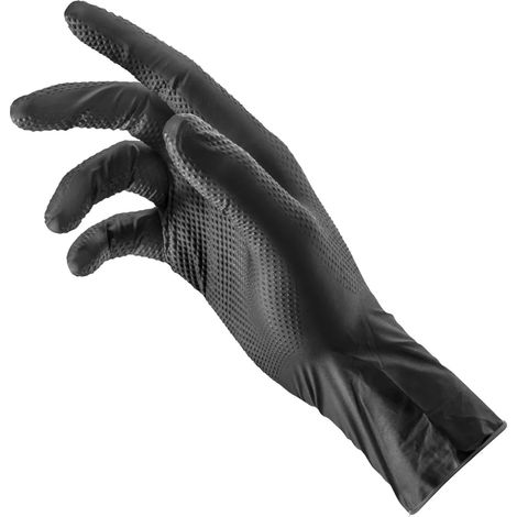 Guantes de nitrilo reforzados, color negro, 50 unidades, talla XXL.