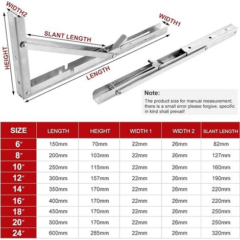 Équerres Murales Pliables en Acier Inoxydable – Support Mural Rabattable avec Verrouillage pour Table Pliante, Établi, Étagère – 350mm (1/4)