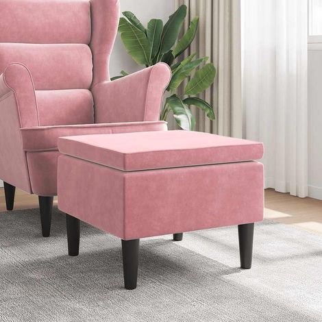 Hocker mit Holzbeinen Rosa Samt