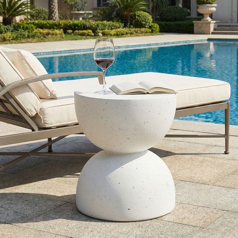 Garten-Bistrotisch für Innen- und Außenbereich, wasserfest und UV-beständig, aus Magnesiumoxid, Weiß