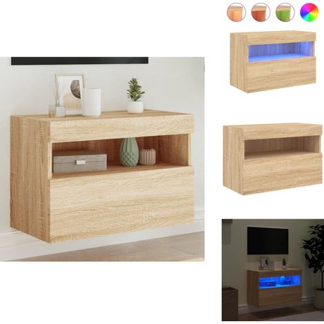Meuble TV mural avec lumières LED chêne sonoma 60x30x40 cm - Meuble Tv Mural - Armoire Tv Suspendue - Étagère Murale - Éclairage Led Rgb - Rangement Mural (1/5)