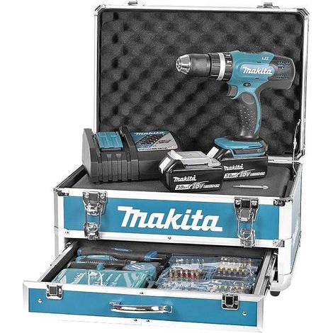 Makita – Perceuse à percussion 18V DHP453RFX2 – 2 batteries 3,0Ah – Moteur Brushless – Couple 42Nm pour bois et métal – Coffret aluminium (1/5)