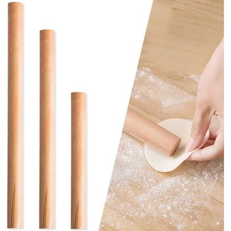 Lot de 3 rouleaux à pâtisserie en bois de hêtre pour pâte, pâtisseries, pain, pizza, biscuits et crêpes (16 cm, 25 cm, 30 cm) (1/5)