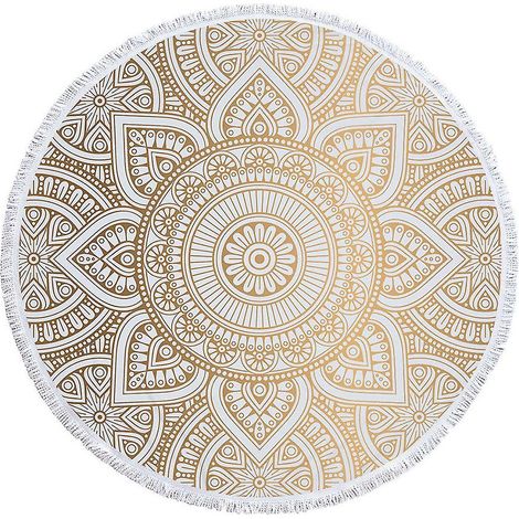 Serviette de plage ronde en microfibre mandala style hippie bohème avec pompons, couverture enveloppante surdimensionnée (1/5)