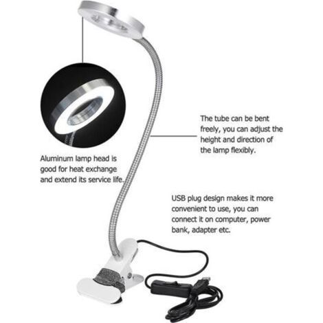 Lampe de table lampe à clip de protection des yeux lampe de table peut être pliée alimentation USB lampe de table flexible nail art tatouage lecture étude de travail-Ensoleillé
