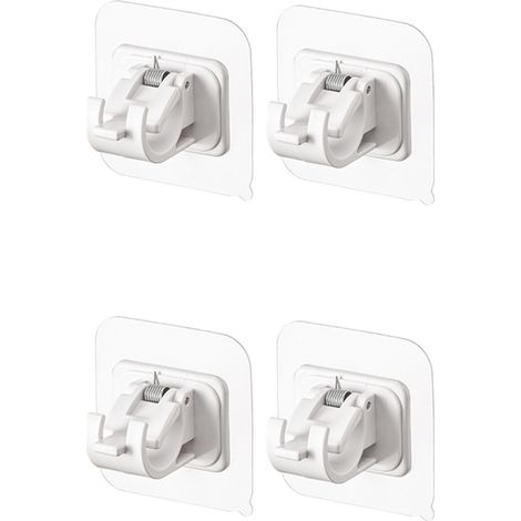 4 Pack White Curtain Rod Brackets, No Drilling Rod, Clear Self Adhesive Curtain Rod Holders (1/3)