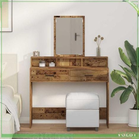 Coiffeuse - ABI - Bois ancien - 100 x 41 x 140 cm - Avec miroir et tiroir - LED intégrées (1/5)