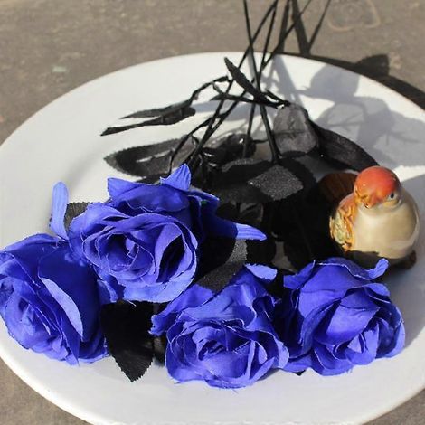 Bouquet de roses artificielles noires en soie, style gothique, pour salon (1 pièce).bleu (1/5)
