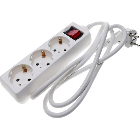 BeMatik - Regleta de enchufes 3 schuko 16A 230V blanca con interruptor y cable de 1.5m