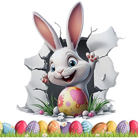 3D Easter Wall Stickers, Bunny Decal Decorations, Window Stickers with Visual Effect, Holiday Decor for Door Mirror Bathroom, Seasonal Decor, Easter Sticker for Home Apartment (1/5)