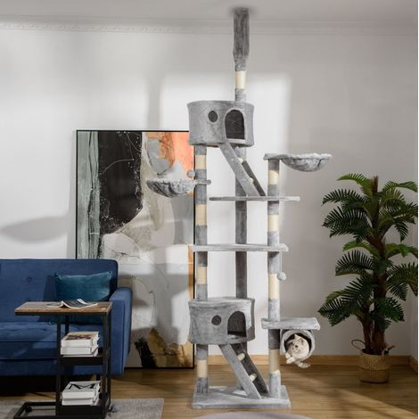 Árbol rascador para gatos de 240-260 cm gris claro con tirante al techo (1/5)