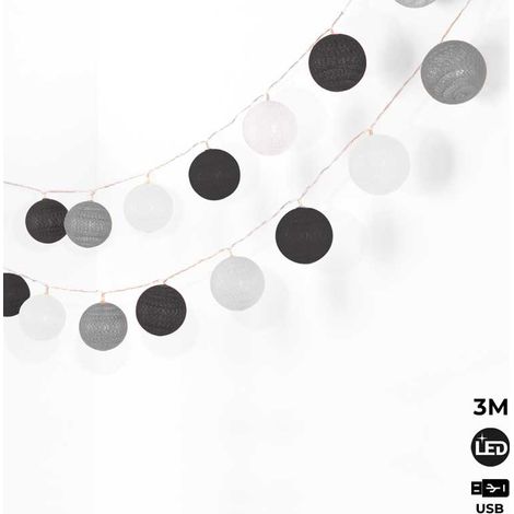 Guirlande boule lumineuse 3mètres IP44 Prise USB - Gris, Noir, Blanc (1/5)