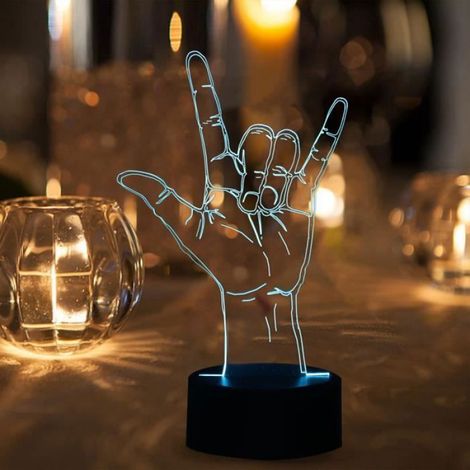 Veilleuse Langue Des Signes 3D – Commande Tactile – 7 Couleurs – Pour Chambre Adulte Salon Bureau – ×1 (1/4)