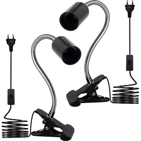 Lampe Pince,Douille E27 avec Clip en Métal,2PCS Lampe Clip e27 avec col de Cygne Audacieux de 9MM,Clip-Sur Base de Lampe avec 220CM Câble,Lampe Chauffante,Lampe a Pince pour Lit,Plantes,Table,Lecture (1/5)