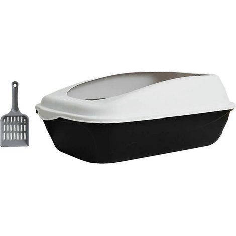 Katzentoilette mit Schaufel für Katzen, kleine Hunde, leicht zu reinigen, große Schüsseln, Haustierbedarf, Katzenklo für Wohnungskatzen-Black (1/5)