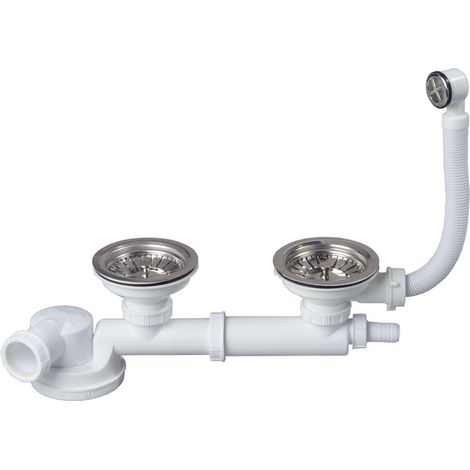 Wirquin – Vidage machine à laver 2 bacs D90 avec siphon extra-plat – Prise intégrée pour machine à laver – Évacuation performante