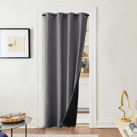 Blackout Curtains Anti Cold Heat Insulation Door Curtain, Curtains with Eyelets, Window Decoration, Bedroom Home, Lined with Black, Grey, 140 x 220 cm, 1 Panel (1/5)