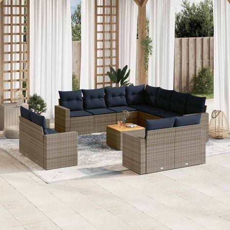 Set sofás de jardín con cojines 12 piezas ratán sintético gris vidaXL (1/5)