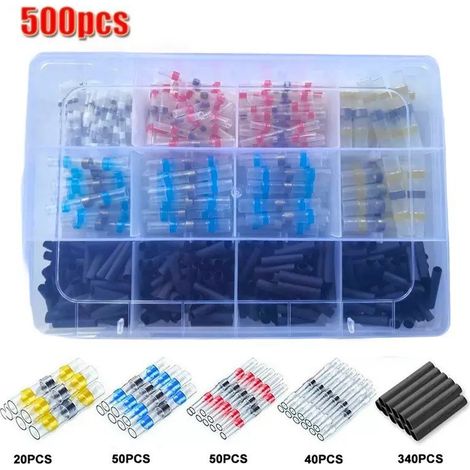Kit 500 connecteurs de soudure thermorétractables étanches, manchons de jonction pour fils électriques, connecteur soudé pour câblage automobile et bricolage (1/5)