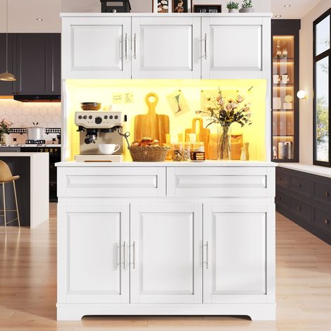 Meubles de cuisine (108 x 40 x 180 cm), armoire haute avec commande par application, étagères réglables, espace de rangement avec plan de travail pour cuisine et salle à manger, buffet avec éclairage (1/5)