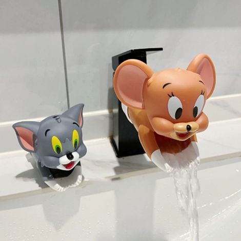 Verbesserte Baby-Armaturenverlängerung, Armaturverlängerung mit Cartoon-Muster, Armaturenzubehör für Kinderhändewaschen, graue Katze. (1/5)