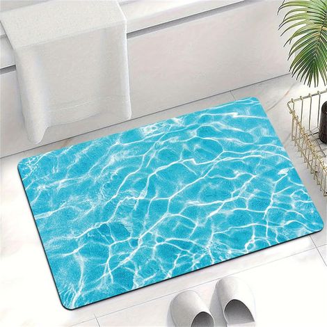 Tapis de Bain Antidérapant, Bleu 3D Impressions Eau Tapis Salle de Bain Diatomite pour Douche Baignoire, Antidérapant Doux Absorbant Séchage Rapide (Bleu A,50x80cm) (1/5)