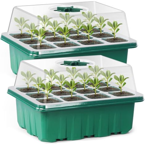 Plateau de semis robuste en 2 pièces avec couvercle ventilé et trous de drainage pour légumes et graines - Assemblage (1/5)