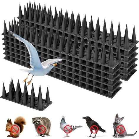 Paquete de 24 púas de 8 m para pájaros, ardillas, mapaches, gatos, zorros, palomas, intrusos, vallas, muros, jardines, seguridad, antiescalada, para techos y ventanas exteriores (negro) (1/5)