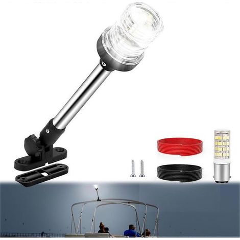 Feu de poupe de 30 cm (12 pouces), feu d'ancre pour bimini, feux de navigation LED pour ponton, étanches IP67, visibilité de 3 milles nautiques, feux arrière rabattables blancs pour bateau Jon (1/5)