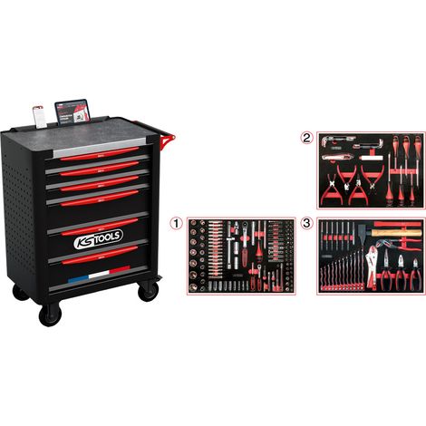 KS Tools - Servante d'atelier 6 tiroirs fabriquée en France, équipée de 264 outils - 824.6134F (1/4)