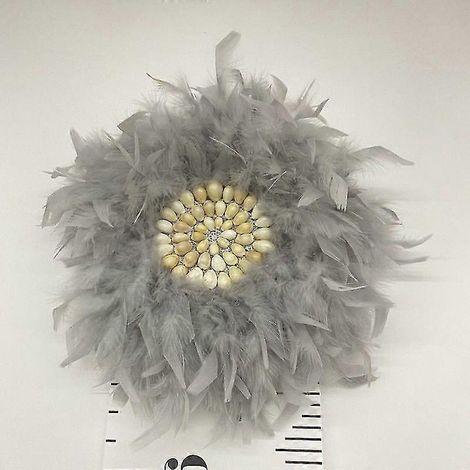 Décor mural rond gris en plumes, incrustation coquillage minimaliste pour chambre d'enfant ou chambre, style plume de dinde original pour embellir votre intérieur (1/4)