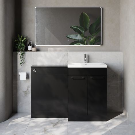 Napoli 390 Cento Matt Black 1200mm 2 Door Vanity Unit Toilet Suite with Glide Basin - 1200mm - Chrome 160mm HandleWithout Kingston Toilet Pan