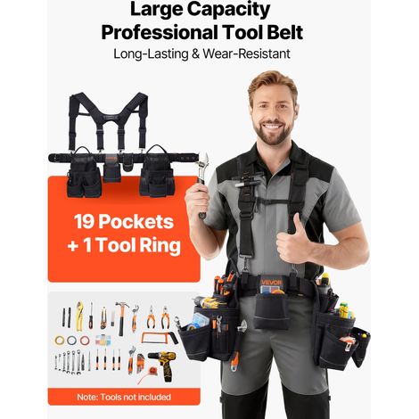 Ceinture Porte Outil Bretelles 19 Poches Ceinture à Outils Tour de Taille Ajustable 80-131 cm Sacoche Charpentier Sac à Outils Amov… (1/5)