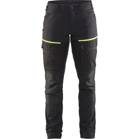 Pantaloni da lavoro per manutenzione stretch donna 7166 - Nero/Giallo fluorescente 2XL - FR(52) - SE(C50) - Corti